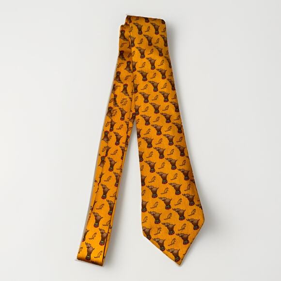 Hermes Mens Tie Circus Elephants & Mice Yellow 7681 TA 3.5" (W) x 57" (L) EUC - Picture 1 of 8